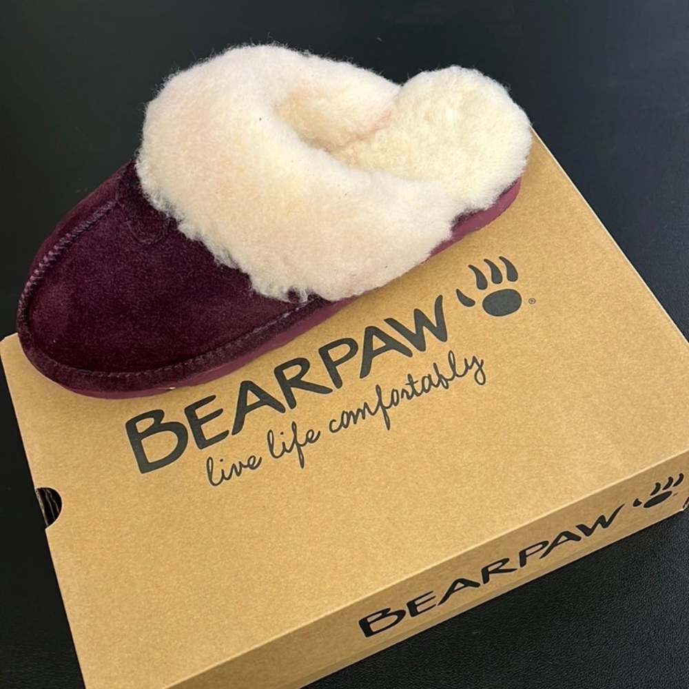 BearPaw Burgundy and Cream Women's Slippers